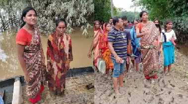 कीचड़ में घुसकर असम के बाढ़ प्रभावित लोगों तक पहुंच रही महिला अधिकारी ..